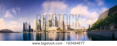 Vibrant panorama background of Singapore skyline at the business bay