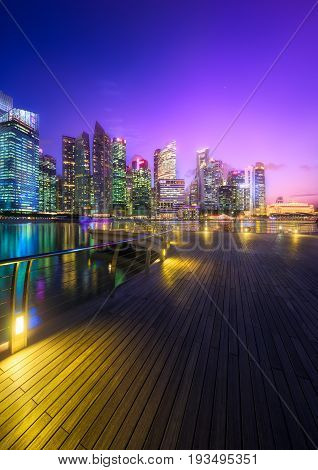 Vibrant panorama background of Singapore skyline at the business bay