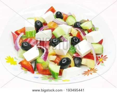 greek salad with cheese pasta olive and tomato