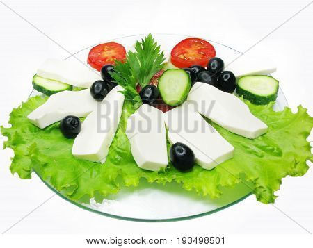 greek salad breakfast with cheese olive and tomato