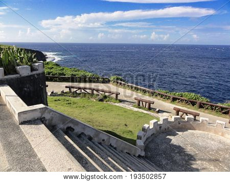 Banzai Cliff overlook, Marpi, Saipan 
Stairs leading to the fenced overlook of the historic Banzai Cliffs where thousands of Japanese jumped to death during the World War 11.