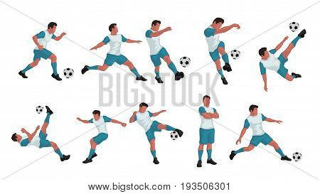 illustration of colored soccer player in different poses set isolated on white background