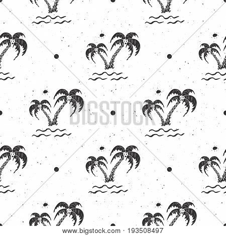Seamless pattern background with hand drawn palm trees summer semless background vector illustration.