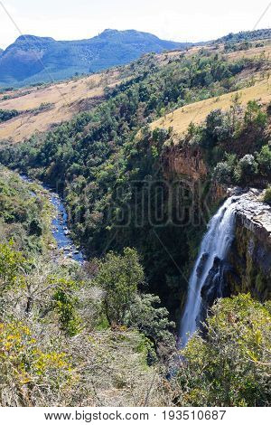 Lisbon Falls close up from Blyde River Canyon South Africa. African landscape. Waterfalls