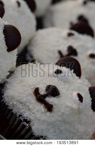 Close view on the white bear muffin made from choconut and cocolate