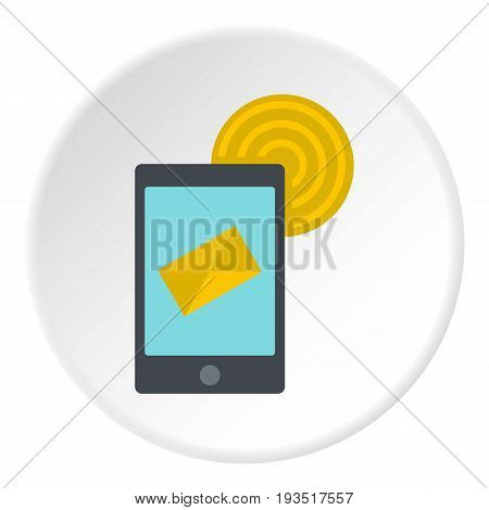 Smart phone sending email icon in flat circle isolated vector illustration for web