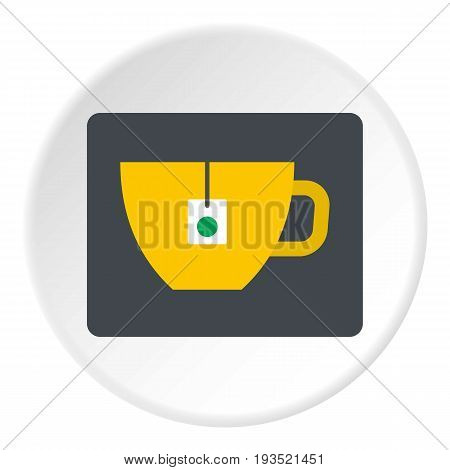 Yellow tea cup with teabag icon in flat circle isolated vector illustration for web