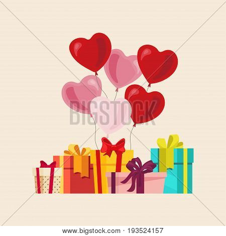 Christmas gifts boxes with balloons vector illustration