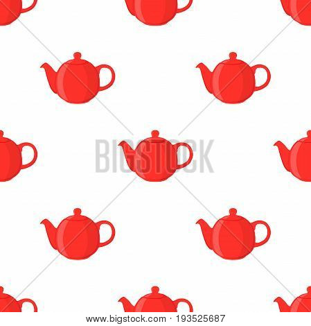 Vector illustration of red teapot, seamless pattern. Pottery fictile, clay teakettle. Made in cartoon flat style