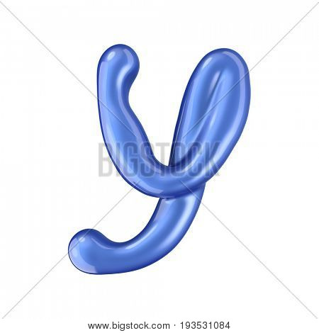 Glossy blue letter Y uppercase. 3D rendering font with glint isolated on white background.