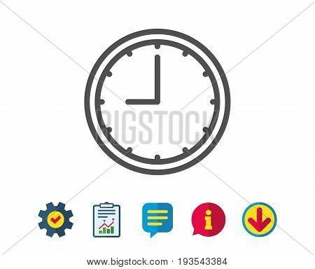 Clock line icon. Time sign. Office Watch or Timer symbol. Report, Service and Information line signs. Download, Speech bubble icons. Editable stroke. Vector