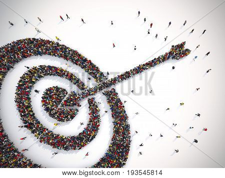 3D rendering of people forms a target hits in the middle by arrow
