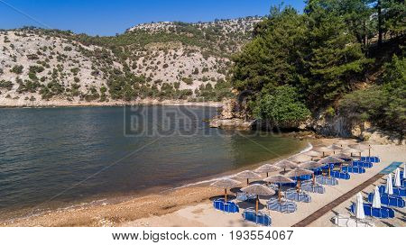 Arsanas Beach Thassos island Greece. Arsanas beach is located in the northeastern part of the island next to the Livadi beach. It was the boat-yard of the monastery of Archangel Michael.