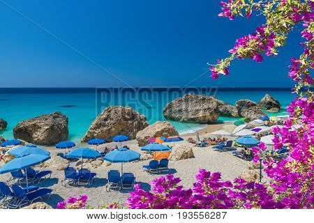 Megali Petra, beach on the Ionian sea, Lefkada island, Greece.