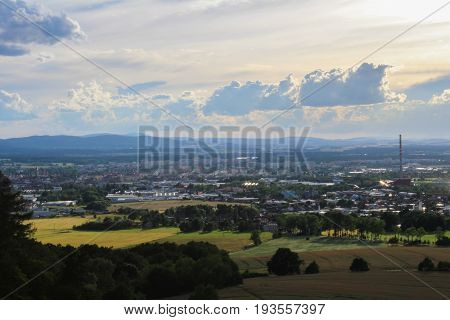 Panoramatic View On City Ceske Budejovice With Black Tower