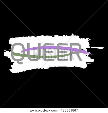 Text Queer using original colors for gay parade. Unconventional sexual orientation. Vector design