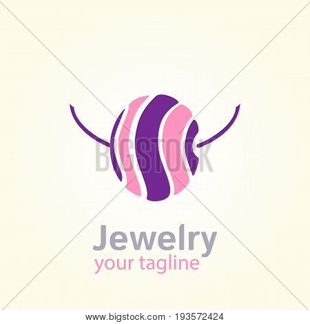 Vector logo template for jewelry shop or store. Illustration of bead on string. EPS10. Design element for jewel. Simple and modern logotype.