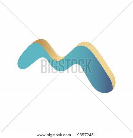 Illustration of stylized letter M with gold and blue gradients. Abstract vector logo. Creative logotype template. Design element. Can be used for print on clothes. EPS10.