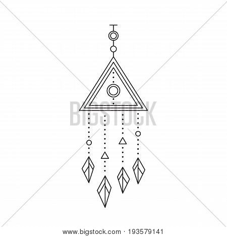 Tribal vector thin line icon, native indian talisman. Boho element, bohemian style, ethnic american symbol. Black on white isolated illustration. Simple mono linear modern design.