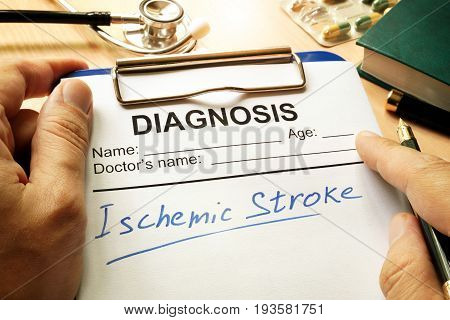 Ischemic stroke written on a diagnosis form.