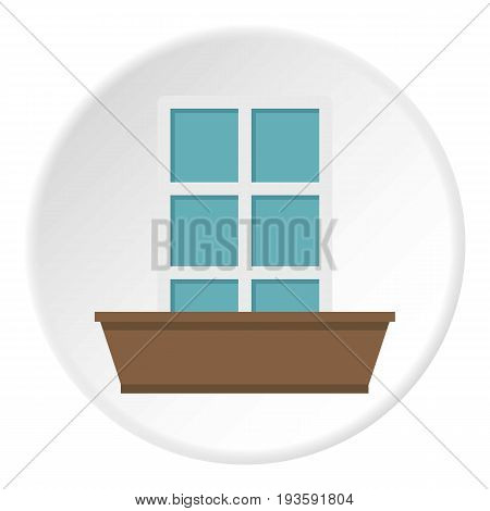 White window and flower box icon in flat circle isolated vector illustration for web