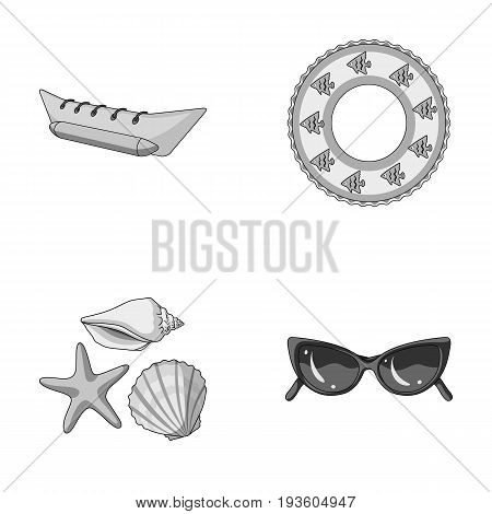 Water attraction, seashells, goggles.Summer vacation set collection icons in monochrome style vector symbol stock illustration .