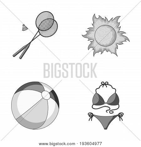 A game of badminton, a ball and the sun.Summer vacation set collection icons in monochrome style vector symbol stock illustration .