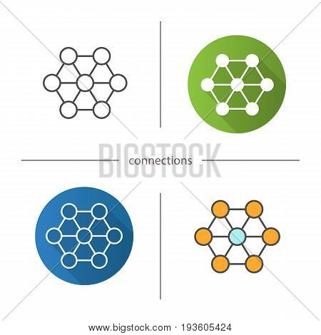 Connections icon. Flat design, linear and color styles. Interrelation abstract metaphor. Structure. Isolated vector illustrations