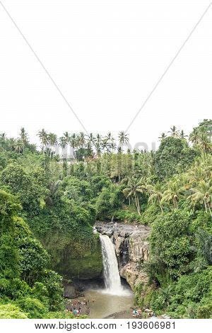 Waterfall deep in the tropical rain forest of Ubud, trpical Bali island.