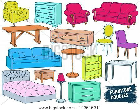 Collection of household furniture items doodle 2128331 Vector Art at  Vecteezy