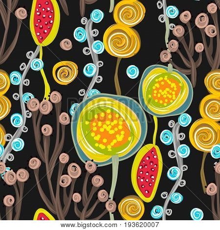 Floral seamless pattern. Hand drawn creative flowers or trees. Colorful artistic background. Abstract herb. Can be used for wallpaper textiles wrapping card cover. Vector illustration eps10