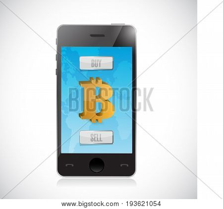 Buy Or Sell Bitcoin Currency With Smartphone. Forex Market Illustration Design