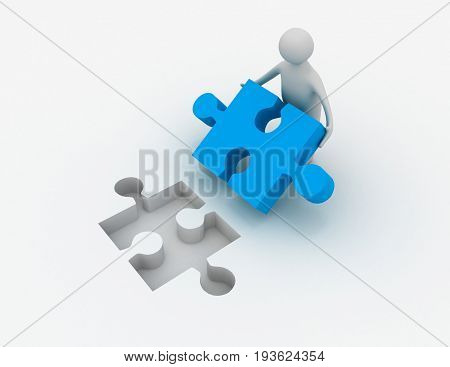 3d man with puzzle . 3d  rendered illustration