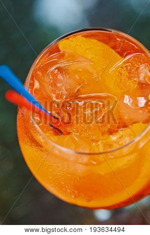 Beautiful Orange Cocktail Aperol Syringe With Ice Cubes
