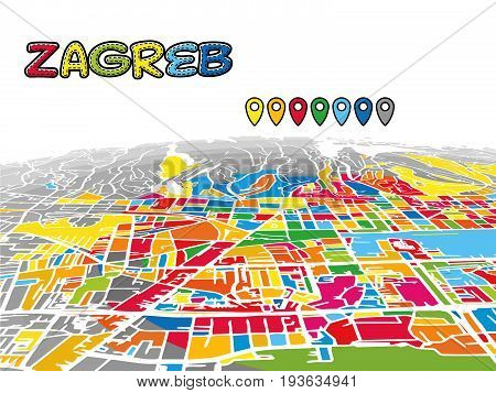Zagreb, Croatia, Downtown 3D Vector Map