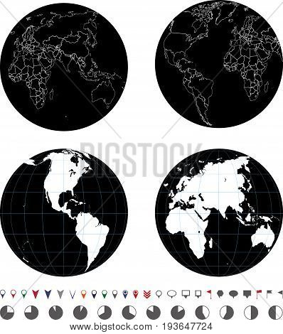 vector set of isolated earth globes illustration