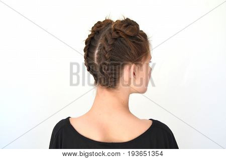 Hairstyle braiding on medium length - Brown hair