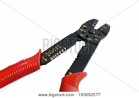 Red and black equipment plastic and metal cutter pilers for electrical cable