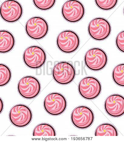 Seamless background, cream cakes on a white background
