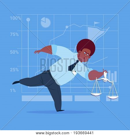 African American Business Man Holding Weights Scale Legal Service Concept Flat Vector Illustration