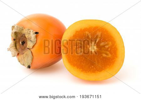 Sliced persimmon isolated on white background. close-up