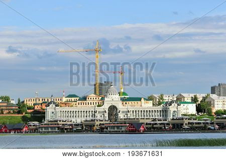 Kazan, Tatarstan, Russia - 3 July , 2017.The Kremlin embankment. Palace of Farmers in Kazan - Building of the Ministry of agriculture and food. Vakhitovsky district. Reconstruction of the district.