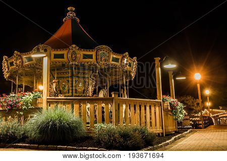 The Carousal at Smithville New Jersey at night.
