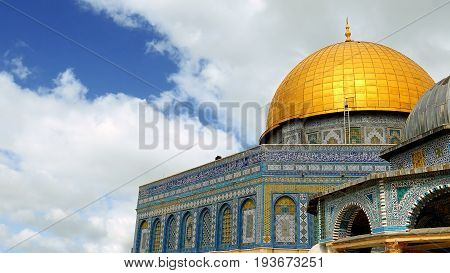 Dome of the Rock in Jerusalem over the Temple Mount. Golden Dome is the most known mosque and landmark in Jerusalem and sacred place for all muslims.