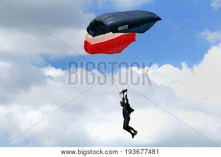 Sandhurst, Surrey, Uk - June 18Th 2017: Parachutist Of The Rlc Silver Stars Parachute Display Team C