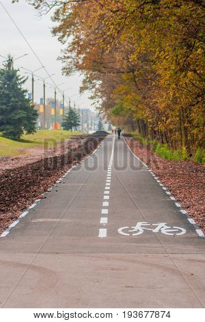 Bicycle lane along the road in Ukraine, Kharkiv