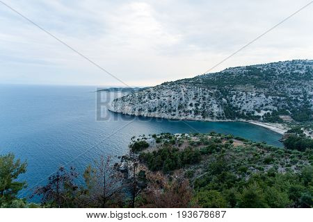Amazing view of the greek island coast Thasos