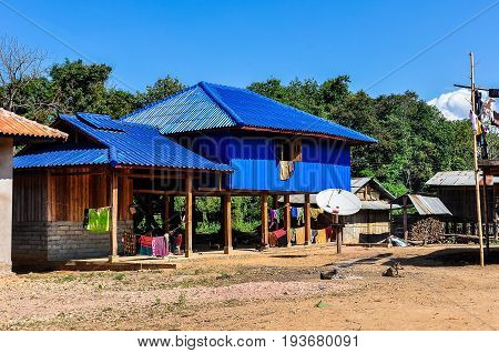 Wooden Houses In A Small Community Near Muang Sing, Laos