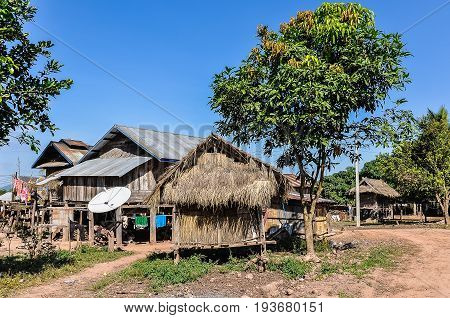 Wooden Houses In A Small Community Near Muang Sing, Laos