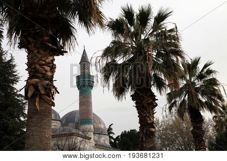 Green mosque between palm trees in Iznik (Nicea) Bursa